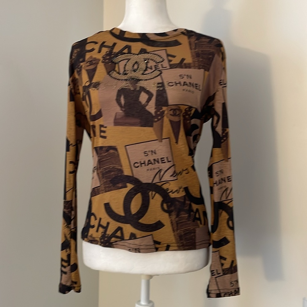 M . G tissue tee Shirt Chanel Paris Logo Top Long Sleeve